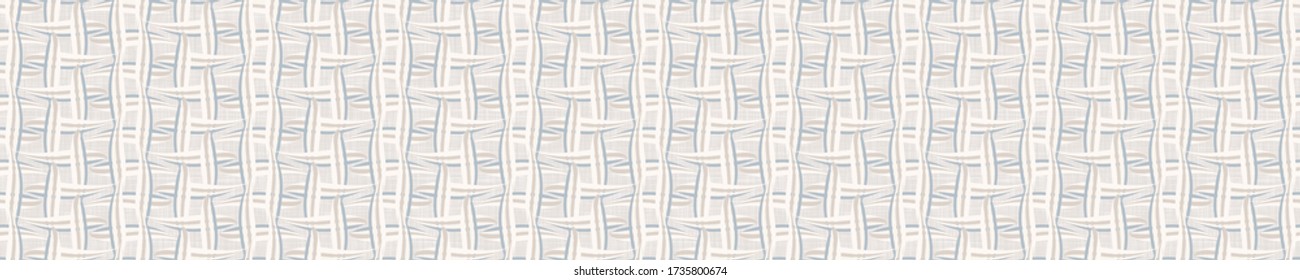 Seamless french blue woven border seamless vector pattern. Linen shabby chic style. Rustic kitchen woven banner  background. Farmhouse country home decor edging. Gingham weave textile ribbon trim.