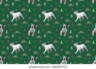 Patrón de Bulldog francés sin problemas, textura de vacaciones. Formato cuadrado, camiseta, afiche, embalaje, textil, tela, decoración, papel de embalaje. Papel mural de moda para perros dibujados a mano. Diseño de vacaciones.