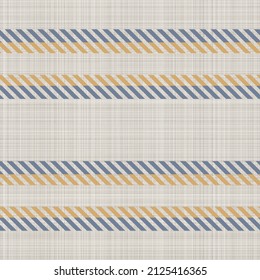 Seamless French country kitchen stitch stripe fabric pattern print. Yellow white vertical striped background. Batik dye provence style rustic woven cottagecore textile. 