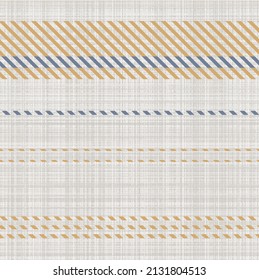 Seamless French country kitchen stitch stripe fabric pattern print. Yellow white vertical striped background. Batik dye provence style rustic woven cottagecore textile. 