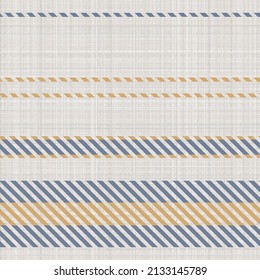 Seamless French country kitchen stitch stripe fabric pattern print. Yellow white vertical striped background. Batik dye provence style rustic woven cottagecore textile. 