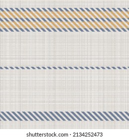 Seamless French country kitchen stitch stripe fabric pattern print. Yellow white vertical striped background. Batik dye provence style rustic woven cottagecore textile. 