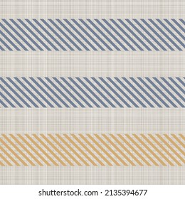 Seamless French country kitchen stitch stripe fabric pattern print. Yellow white vertical striped background. Batik dye provence style rustic woven cottagecore textile. 