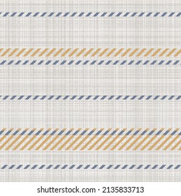 Seamless French country kitchen stitch stripe fabric pattern print. Yellow white vertical striped background. Batik dye provence style rustic woven cottagecore textile. 