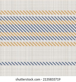 Seamless French country kitchen stitch stripe fabric pattern print. Yellow white vertical striped background. Batik dye provence style rustic woven cottagecore textile. 