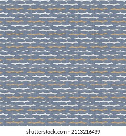 Seamless French country kitchen stripe fabric pattern print. Blue yellow white horizontal striped background. Batik dye provence style rustic woven cottagecore textile. 