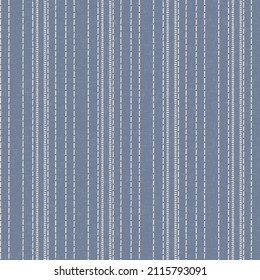 Seamless French country kitchen stripe fabric pattern print. Blue yellow white vertical striped background. Batik dye provence style rustic woven cottagecore textile. 