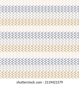 Seamless French country kitchen stripe fabric pattern print. Blue yellow white horizontal striped background. Batik dye provence style rustic woven cottagecore textile. 