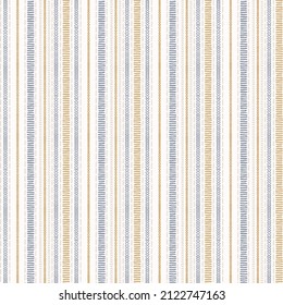 Seamless French country kitchen stripe fabric pattern print. Blue yellow white vertical striped background. Batik dye provence style rustic woven cottagecore textile.  - Shutterstock ID 2122747163
