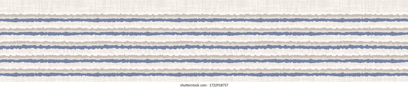 Seamless french farmhouse broken stripe border pattern. Provence striped linen shabby chic style. Hand drawn rustic textured line.  Home deco linear banner. Vintage scandi ribbon trim edging tape.