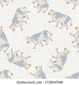 Seamless french farmhouse cow pattern. Farmhouse linen shabby chic style. Hand drawn rustic texture background. Country farm kitchen design.  