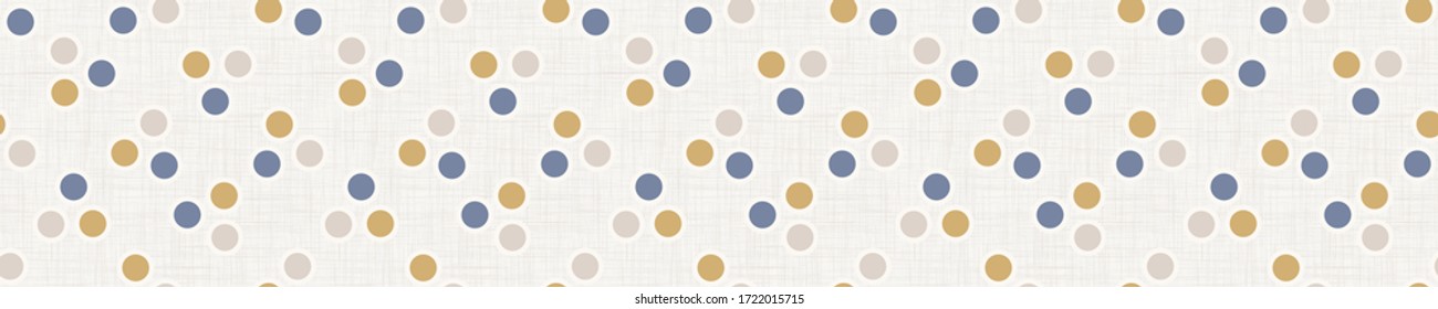 Seamless french farmhouse dotted confetti border pattern. Provence linen shabby chic banner. Hand drawn rustic texture background. Scandi polka dot wallpaper home deco ribbon trim. Simple textile edge