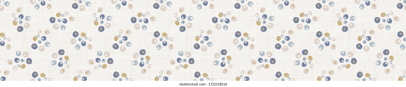 Seamless french farmhouse dotted confetti border pattern. Provence linen shabby chic banner. Hand drawn rustic texture background. Scandi polka dot wallpaper home deco ribbon trim. Simple textile edge