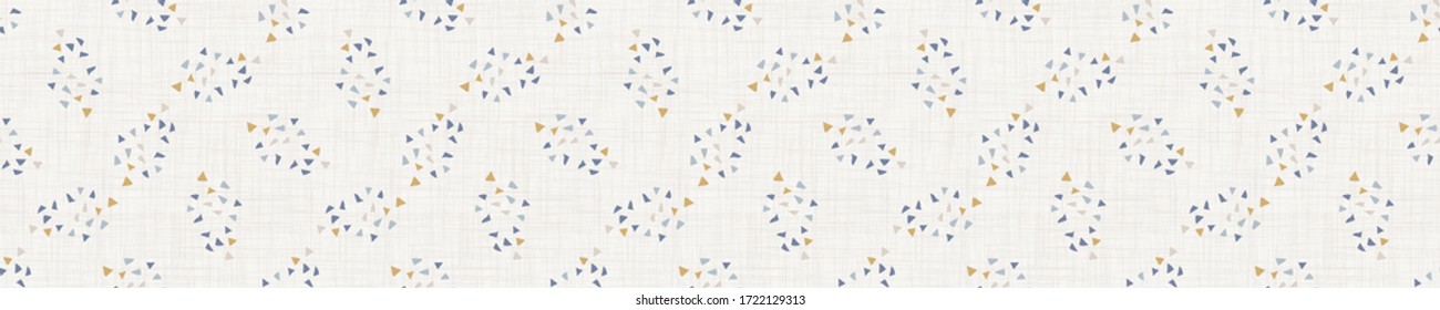 Seamless french farmhouse dotted confetti. Sprinkles border pattern. Provence linen shabby chic style. Hand drawn rustic texture background. Scandi  home decor ribbon edging textile trim.