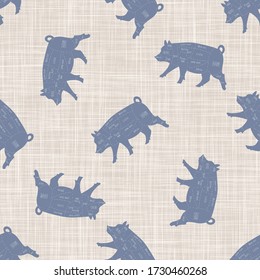 Seamless French Farmhouse Pig Butcher Chart Pattern. Farmhouse Linen Shabby Chic Style. Hand Drawn Rustic Texture Background. Country Farm Kitchen Design. Pork Meat Cut Textile All Over Print