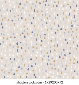
Seamless french farmhouse raindrop confetti pattern. Provence linen shabby chic style. Hand drawn rustic droplet texture background. Scandi wallpaper home decor swatch. Textile dotty all over print