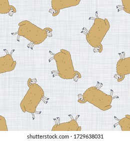 Seamless french farmhouse sheep pattern. Farmhouse linen shabby chic style. Hand drawn rustic texture background. Country farm kitchen design. Mutton meat cut textile all over print.