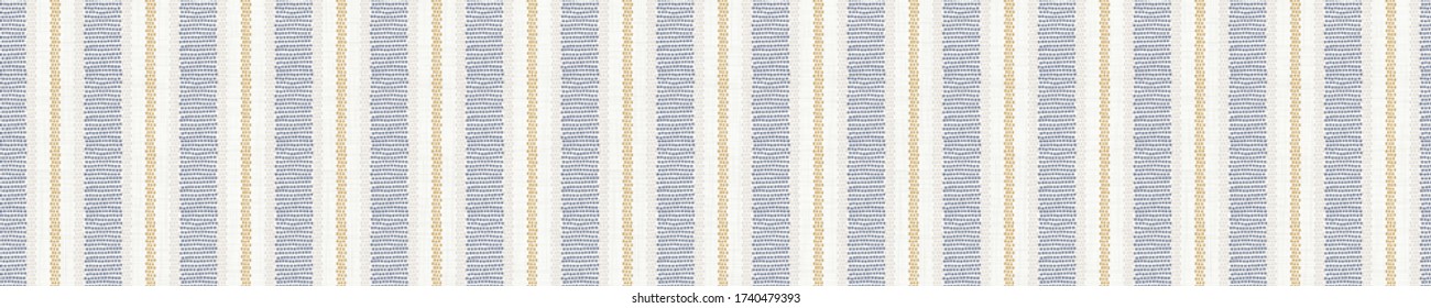 Seamless french farmhouse stripe border pattern. Provence blue linen shabby chic style. Hand drawn texture. Yellow blue banner background. Modern textile ribbon trim - Shutterstock ID 1740479393