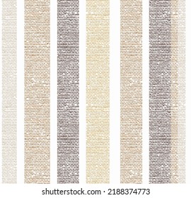 Seamless french farmhouse stripe border pattern. Provence brown with beige linen shabby chic style. Hand drawn texture. Yellow blue banner background. Modern textile ribbon trim