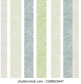 Seamless french farmhouse stripe border pattern. Provence green with green linen shabby chic style. Hand drawn texture. Yellow blue banner background. Modern textile ribbon trim