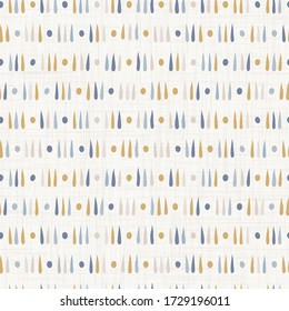 Seamless french farmhouse stripe pattern. Provence blue linen shabby chic style. Hand drawn texture. Yellow blue background. Doodle line wallpaper home decor swatch. Modern textile all over print