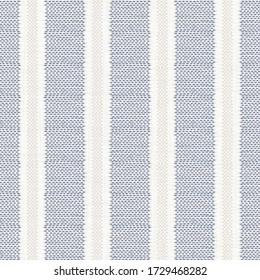 Seamless french farmhouse stripe pattern. Provence blue white linen woven texture. Shabby chic style weave stitch background. Doodle line country kitchen decor wallpaper. Textile rustic all over print