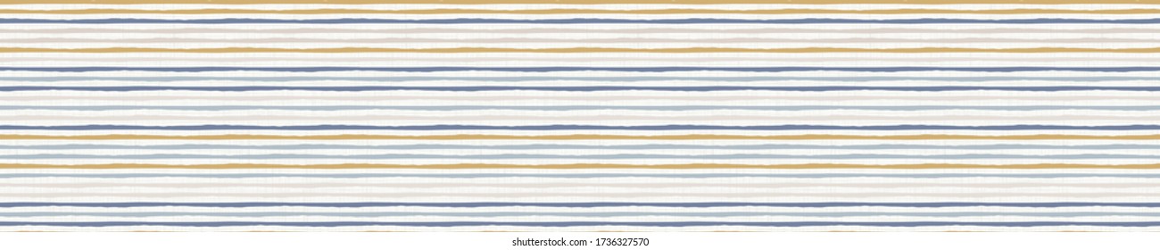 
Seamless French Farmhouse Stripe Pattern. Provence Blue Linen Shabby Chic Style. Hand Drawn Texture. Yellow Blue Background. Doodle Line Wallpaper Home Decor Swatch. Modern Textile All Over Print