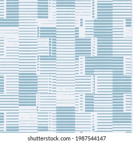 Seamless french farmhouse stripe pattern. Provence blue linen shabby chic style. Hand drawn texture. Yellow blue background. Doodle line wallpaper home decor swatch. Modern textile all over print
