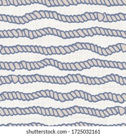 Seamless french farmhouse wavy rope stripe pattern. Provence linen shabby chic style. Hand drawn rustic nautical texture background. Interior wallpaper summer home decor. Striped textile allover print