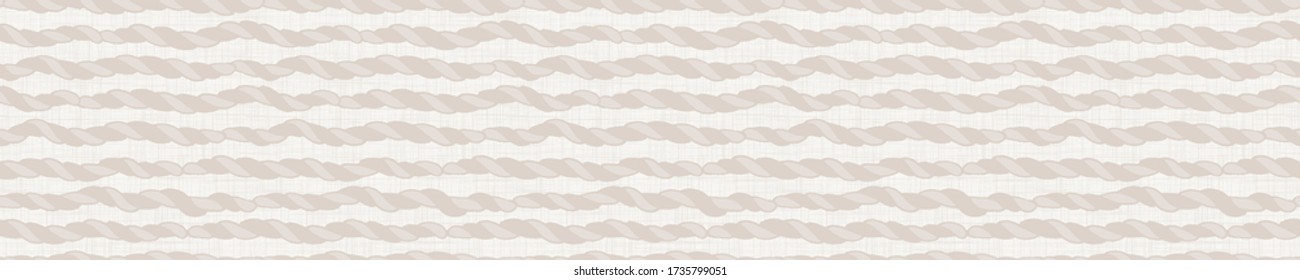 Seamless french farmhouse wavy rope stripe border pattern. Provence linen shabby chic style. Hand drawn rustic nautical texture background. Interior  summer home decor. Striped textile ribbon trim