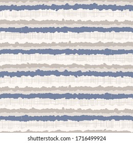 Seamless french farmhouse wavy stripe pattern. Provence linen shabby chic style. Hand drawn rustic texture. Yellow blue background. Interior wallpaper home deco swatch. Striped textile all over print