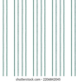 Seamless french green farmhouse style stripes texture. Woven linen cloth pattern background. Line striped closeup weave fabric for kitchen towel material. Pinstripe fiber picnic table cloth