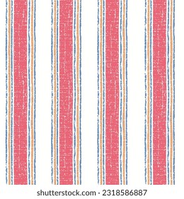 Seamless french red brown farmhouse style stripes texture. Woven linen cloth pattern background. Line striped closeup weave fabric for kitchen towel material. Pinstripe fiber picnic table cloth