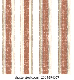 Seamless french red yellow farmhouse style stripes texture. Woven linen cloth pattern background. Line striped closeup weave fabric for kitchen towel material. Pinstripe fiber picnic table cloth