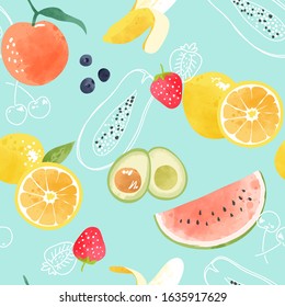 seamless fresh fruits watercolor style illustration