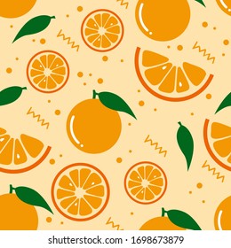 Seamless fresh orange fuit pattern design, flat orange fruit pattern template vector