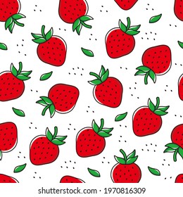 Seamless fresh red strawberry fruit pattern design, hand drawn strawberry pattern with outline template vector