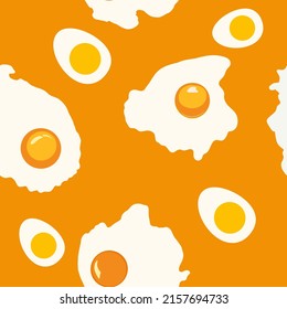 Seamless fried and boiled eggs. Breakfast with eggs, concept. Pattern. Cartoon, flat vector illustration