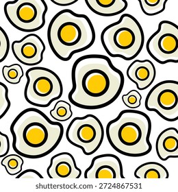 Seamless fried egg pattern with playful breakfast theme