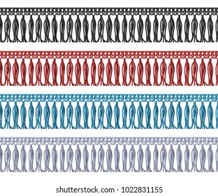 Seamless fringe with tassel cloth edge. Garment vector elements. Brush border ornament component for garment and apparel illustration