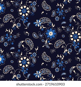 Patrón de flores sin costuras hecho de tela tradicional para la moda. Simple, adecuado para la impresión rotativa sobre un fondo oscuro. Diseño Básico de la tela del ilustrador de la fabricación 
