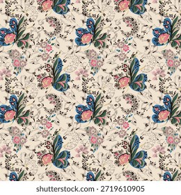 Patrón de flores sin costuras hecho de tela tradicional para la moda. Simple, adecuado para la impresión rotativa sobre un fondo oscuro. Diseño Básico de la tela del ilustrador de la fabricación 