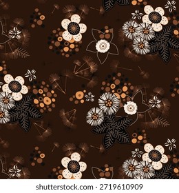 Patrón de flores sin costuras hecho de tela tradicional para la moda. Simple, adecuado para la impresión rotativa sobre un fondo oscuro. Diseño Básico de la tela del ilustrador de la fabricación 