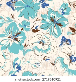 Patrón de flores sin costuras hecho de tela tradicional para la moda. Simple, adecuado para la impresión rotativa sobre un fondo oscuro. Diseño Básico de la tela del ilustrador de la fabricación 