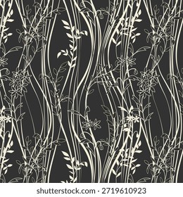 Patrón de flores sin costuras hecho de tela tradicional para la moda. Simple, adecuado para la impresión rotativa sobre un fondo oscuro. Diseño Básico de la tela del ilustrador de la fabricación 