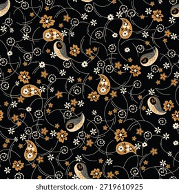 Patrón de flores sin costuras hecho de tela tradicional para la moda. Simple, adecuado para la impresión rotativa sobre un fondo oscuro. Diseño Básico de la tela del ilustrador de la fabricación 