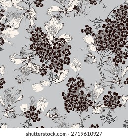 Patrón de flores sin costuras hecho de tela tradicional para la moda. Simple, adecuado para la impresión rotativa sobre un fondo oscuro. Diseño Básico de la tela del ilustrador de la fabricación 