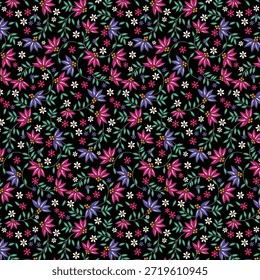 Patrón de flores sin costuras hecho de tela tradicional para la moda. Simple, adecuado para la impresión rotativa sobre un fondo oscuro. Diseño Básico de la tela del ilustrador de la fabricación 