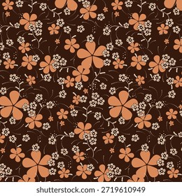 Patrón de flores sin costuras hecho de tela tradicional para la moda. Simple, adecuado para la impresión rotativa sobre un fondo oscuro. Diseño Básico de la tela del ilustrador de la fabricación 