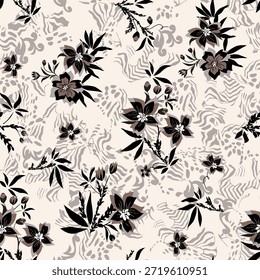 Patrón de flores sin costuras hecho de tela tradicional para la moda. Simple, adecuado para la impresión rotativa sobre un fondo oscuro. Diseño Básico de la tela del ilustrador de la fabricación 
